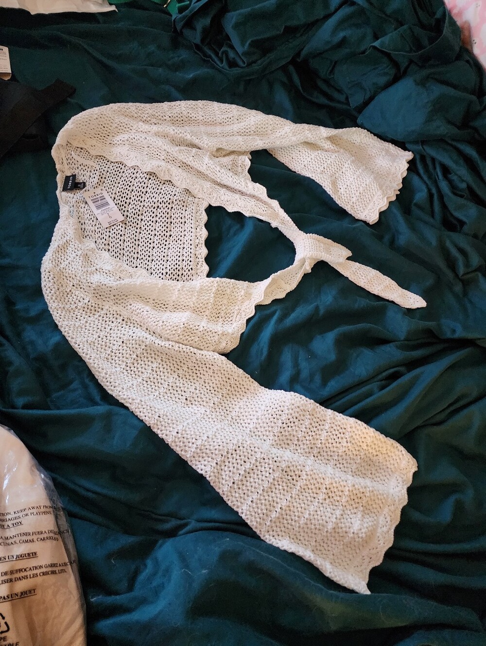 White Crochet Tie-Front Shrug